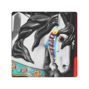 Carousel Horse Black And White Partial Color Metal Print