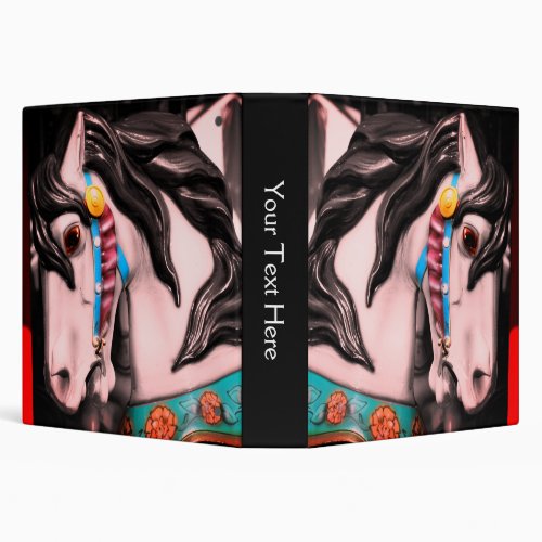 Carousel Horse Black And White Personalized 3 Ring Binder