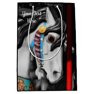 Carousel Horse Black And White Personalized Medium Gift Bag
