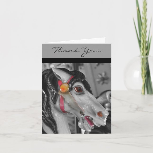 Carousel Horse Black And White Thank You Card (Front)