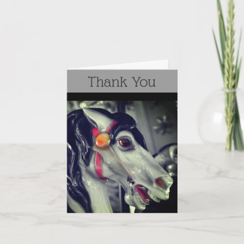 Carousel Horse Black And White Thank You Card
