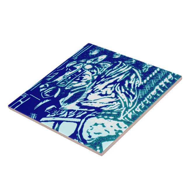 Carousel Horse Blues Ceramic Tile (Side)