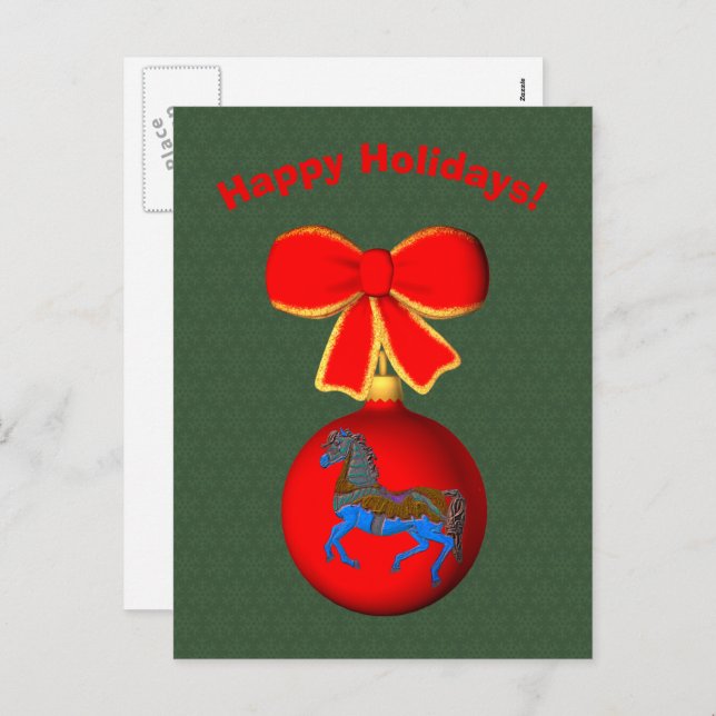 Carousel Horse Bow Christmas Holiday Postcard (Front/Back)