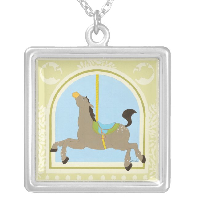 Carousel Horse by June Erica Vess Silver Plated Necklace (Front)