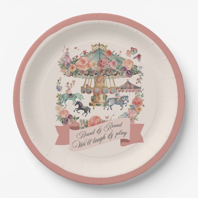 Carousel Horse Carnival Birthday Party Paper Plates (Front)