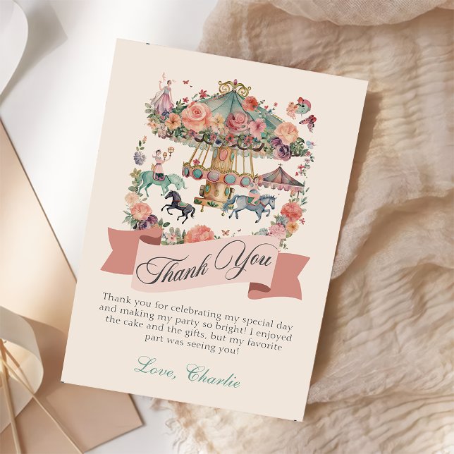 Carousel Horse Carnival Birthday Thank You Card (Creator Uploaded)