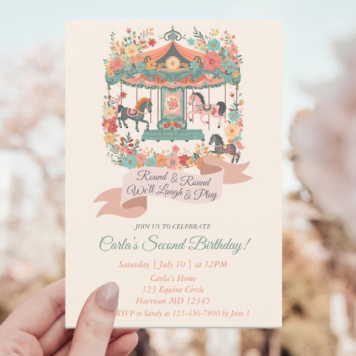 Carousel Horse Carnival Second Birthday Invitation