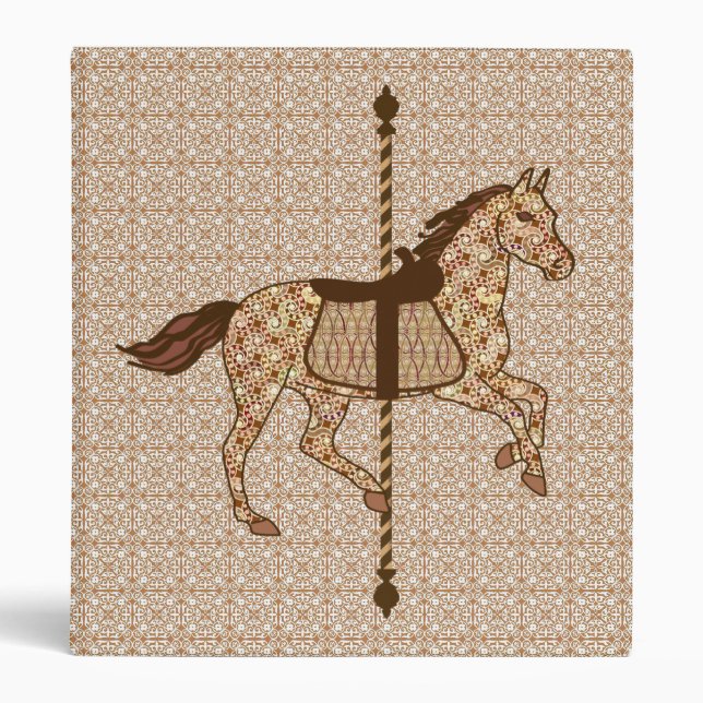 Carousel Horse - Chocolate Brown and Tan 3 Ring Binder (Front)