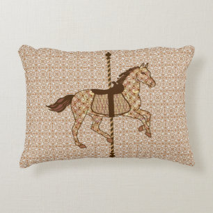 Carousel Horse - Chocolate Brown and Tan Accent Pillow