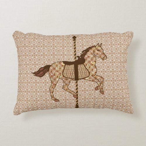 Carousel Horse _ Chocolate Brown and Tan Accent Pillow