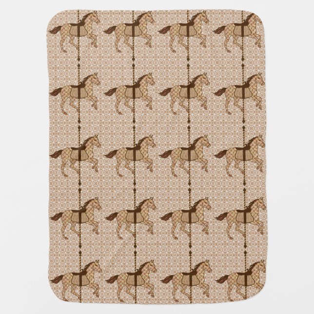 Carousel Horse - Chocolate Brown and Tan Baby Blanket (Front)