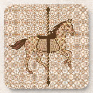 Carousel Horse - Chocolate Brown and Tan Beverage Coaster