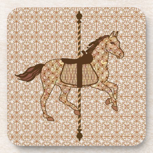 Carousel Horse _ Chocolate Brown and Tan Beverage Coaster