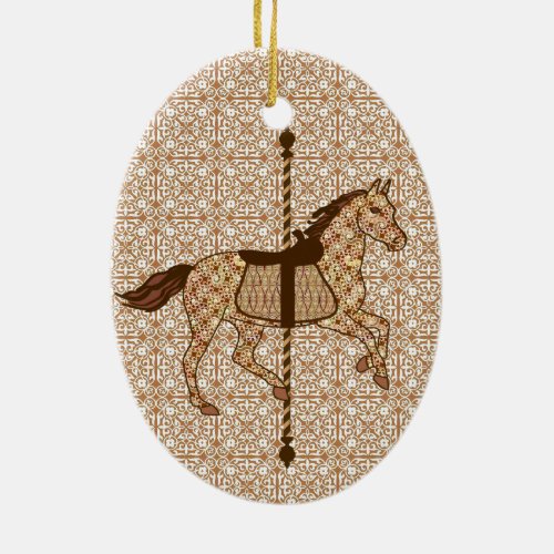 Carousel Horse _ Chocolate Brown and Tan Ceramic Ornament