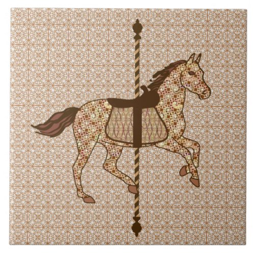 Carousel Horse _ Chocolate Brown and Tan Ceramic Tile