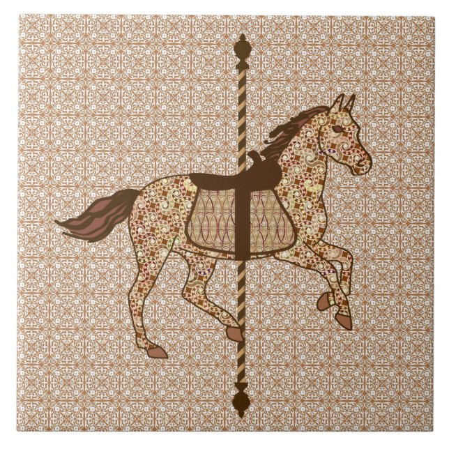 Carousel Horse - Chocolate Brown and Tan Ceramic Tile (Front)