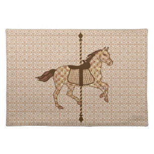 Carousel Horse - Chocolate Brown and Tan Cloth Placemat