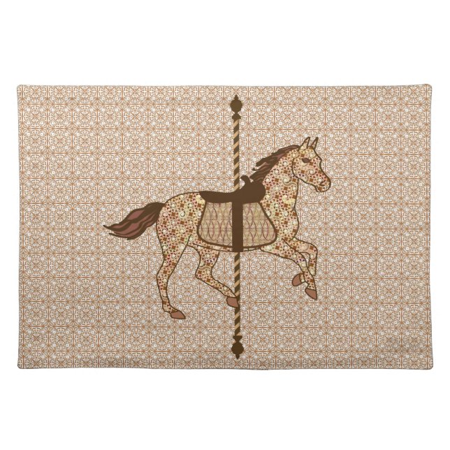 Carousel Horse - Chocolate Brown and Tan Cloth Placemat (Front)