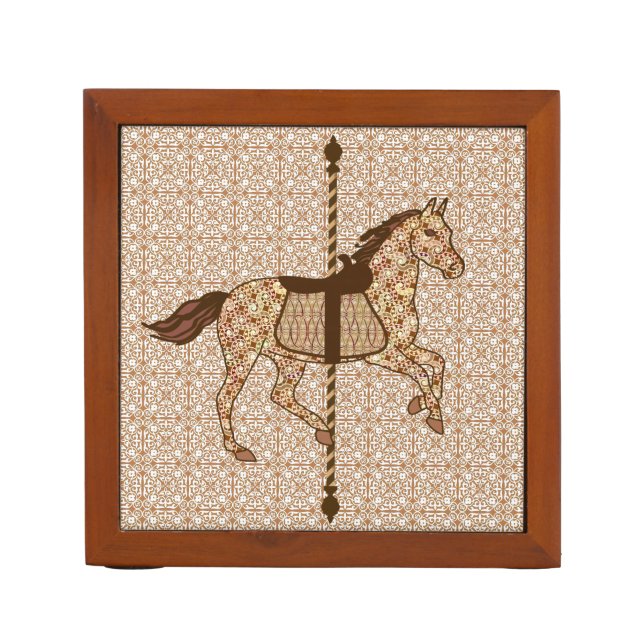 Carousel Horse - Chocolate Brown and Tan Desk Organizer (Front)