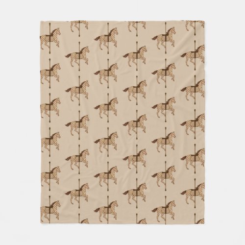 Carousel Horse _ Chocolate Brown and Tan Fleece Blanket