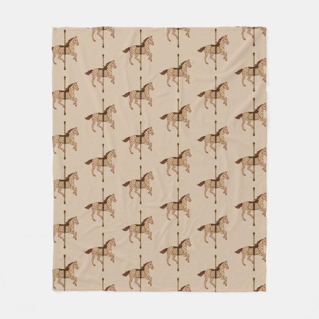 Carousel Horse - Chocolate Brown and Tan Fleece Blanket (Front)