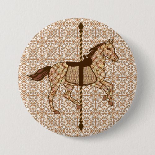 Carousel Horse _ Chocolate Brown and Tan Pinback Button