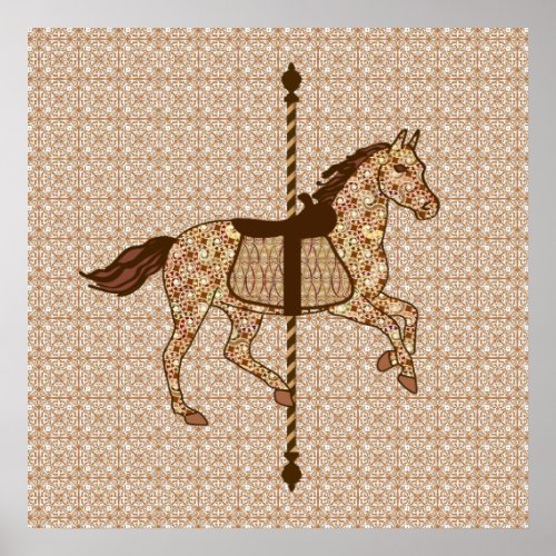 Carousel Horse _ Chocolate Brown and Tan Poster