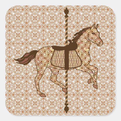 Carousel Horse _ Chocolate Brown and Tan Square Sticker