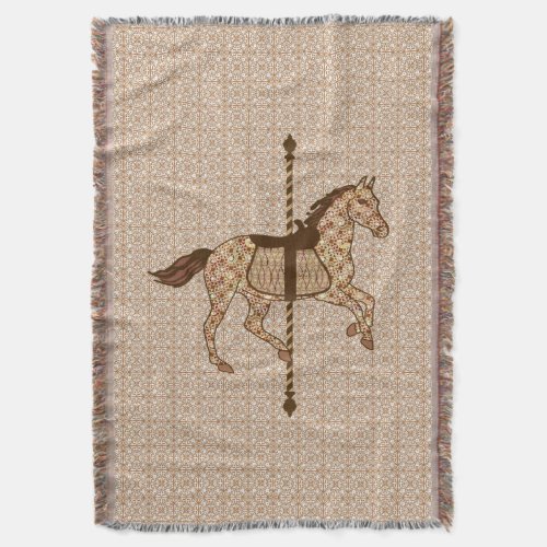 Carousel Horse _ Chocolate Brown and Tan Throw Blanket