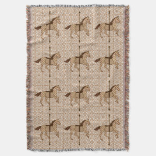 Carousel Horse - Chocolate Brown and Tan Throw Blanket