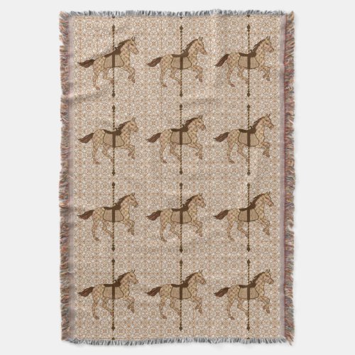 Carousel Horse _ Chocolate Brown and Tan Throw Blanket