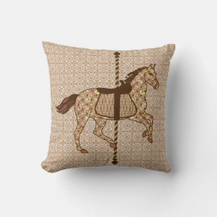 Carousel Horse - Chocolate Brown and Tan Throw Pillow