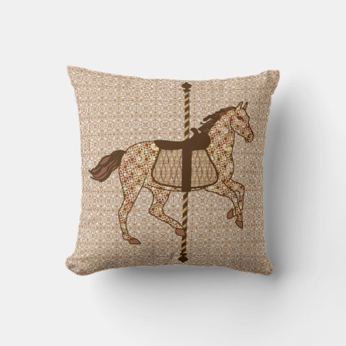 Carousel Horse _ Chocolate Brown and Tan Throw Pillow