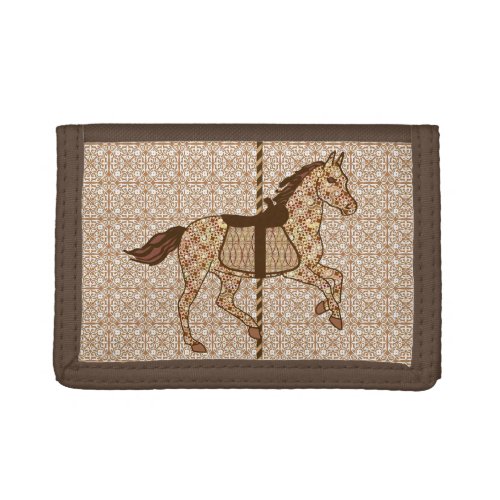 Carousel Horse _ Chocolate Brown and Tan Trifold Wallet