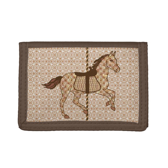 Carousel Horse - Chocolate Brown and Tan Trifold Wallet (Front)