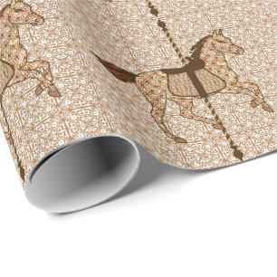 Carousel Horse - Chocolate Brown and Tan Wrapping Paper