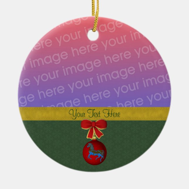 Carousel Horse Christmas Photo Ceramic Ornament (Front)