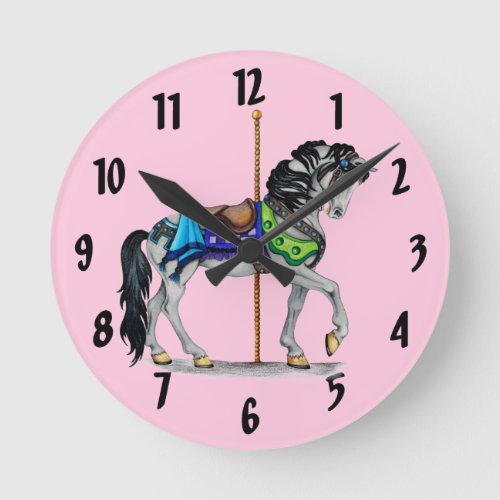 Carousel Horse Clock  Pink