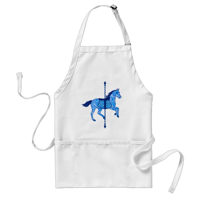 Carousel Horse - Cobalt and Sky Blue Adult Apron (Front)