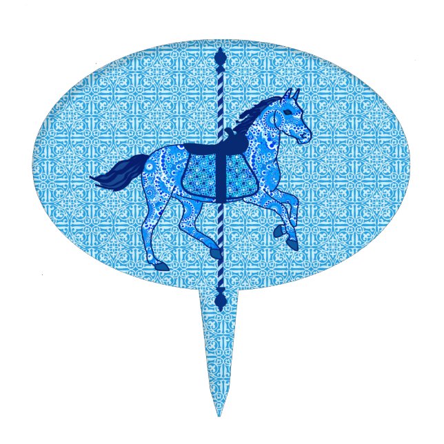 Carousel Horse - Cobalt and Sky Blue Cake Topper (Front)