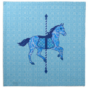 Carousel Horse - Cobalt and Sky Blue Cloth Napkin