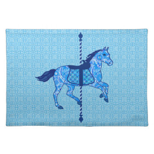 Carousel Horse - Cobalt and Sky Blue Cloth Placemat