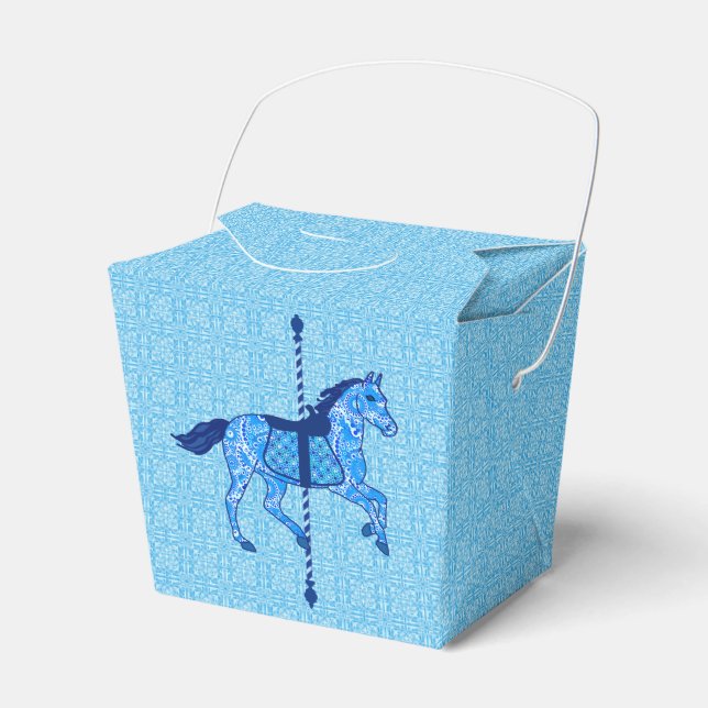 Carousel Horse - Cobalt and Sky Blue Favor Boxes (Front Side)