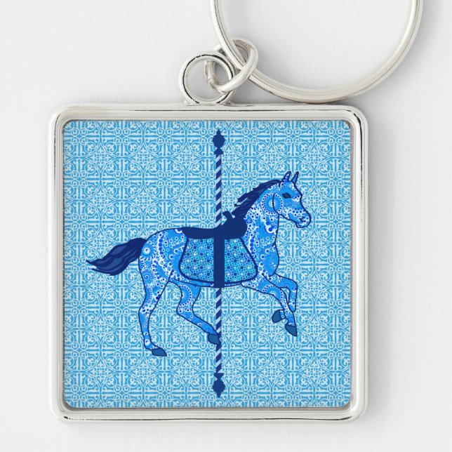 Carousel Horse - Cobalt and Sky Blue Keychain (Front)