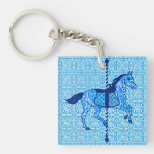 Carousel Horse - Cobalt and Sky Blue Keychain