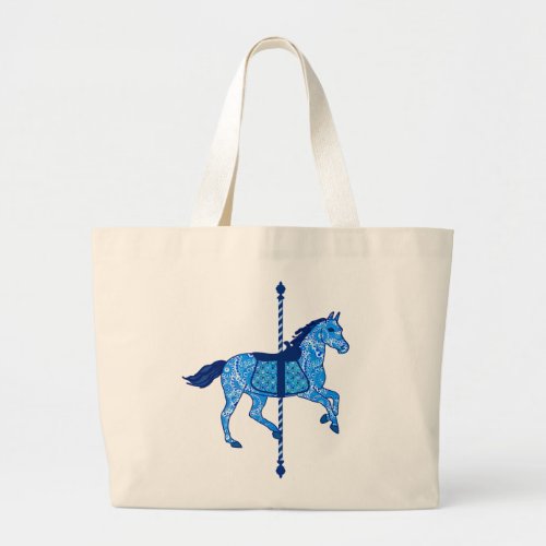 Carousel Horse _ Cobalt and Sky Blue Large Tote Bag