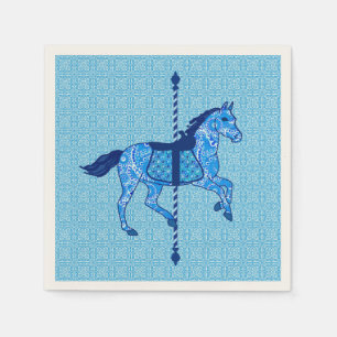 Carousel Horse - Cobalt and Sky Blue Paper Napkins