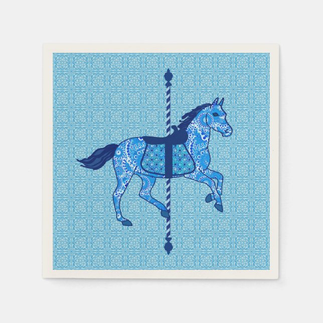 Carousel Horse - Cobalt and Sky Blue Paper Napkins (Front)