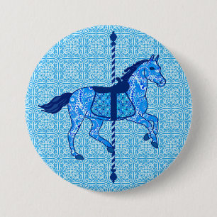 Carousel Horse - Cobalt and Sky Blue Pinback Button
