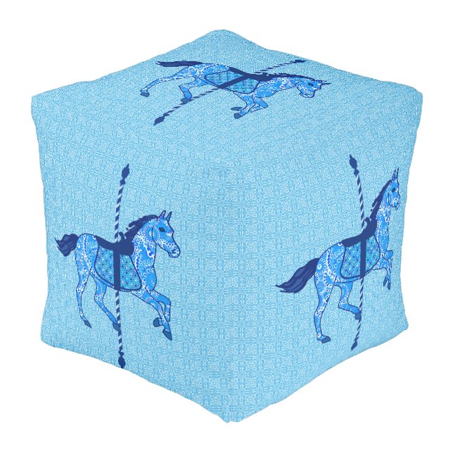 Carousel Horse - Cobalt and Sky Blue Pouf (Angled Front)